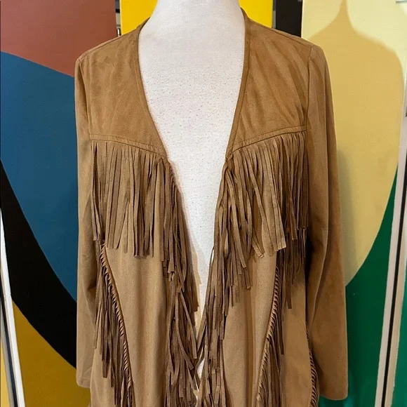 Fringed Tan Faux Suede Jacket - Picture 2 of 5